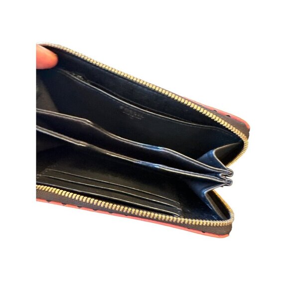Fossil Red & Black Polka Dot Zip-Around Leather Wallet With Multiple Compartment - Picture 4 of 5